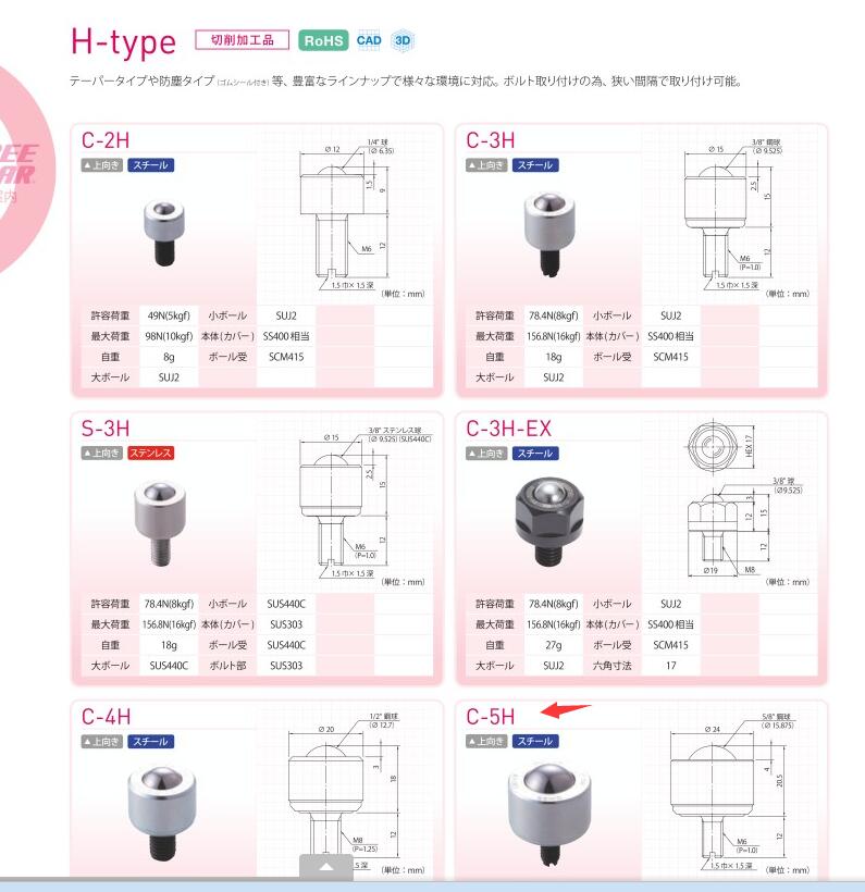 日本福瑞貝亞FREEBEA萬向滾珠型號S-3H-M6X12